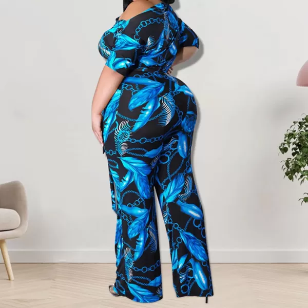 IyMoo Womens Plus Size Wide Leg Slanted One Shoulder Belted Straight Jumpsuits PlaysuitsChian Blue