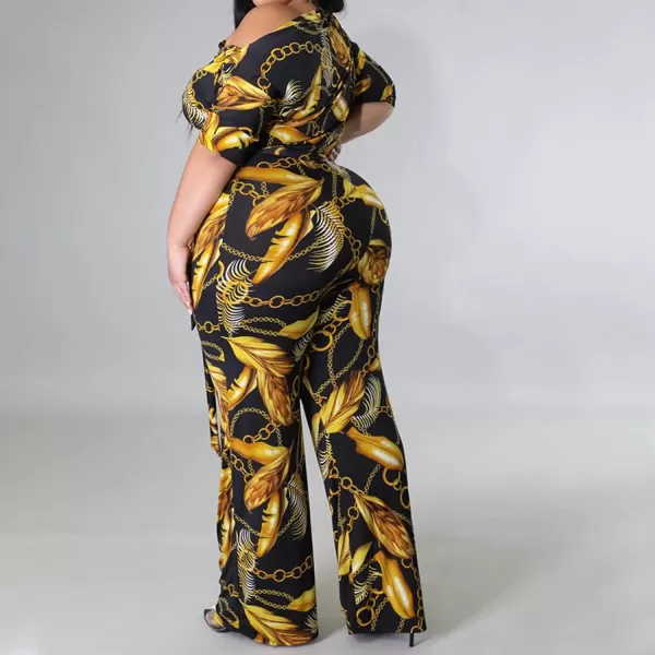 IyMoo Womens Plus Size Wide Leg Slanted One Shoulder Belted Straight Jumpsuits PlaysuitsChian Gold