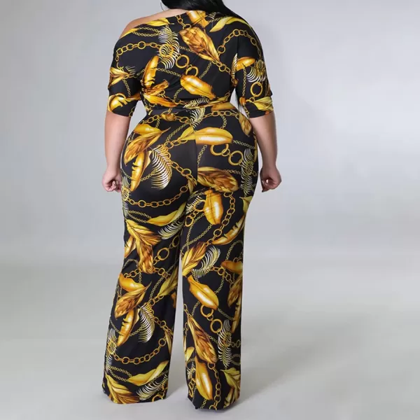 IyMoo Womens Plus Size Wide Leg Slanted One Shoulder Belted Straight Jumpsuits PlaysuitsChian Gold