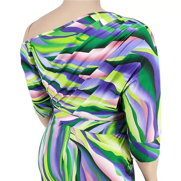 IyMoo Womens Plus Size Wide Leg Slanted One Shoulder Belted Straight Jumpsuits PlaysuitsGreen Multi Stripe