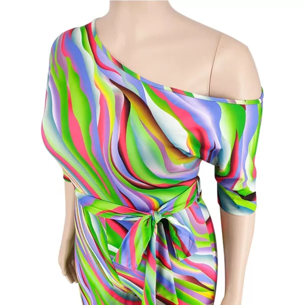 IyMoo Womens Plus Size Wide Leg Slanted One Shoulder Belted Straight Jumpsuits PlaysuitsRed Stripe