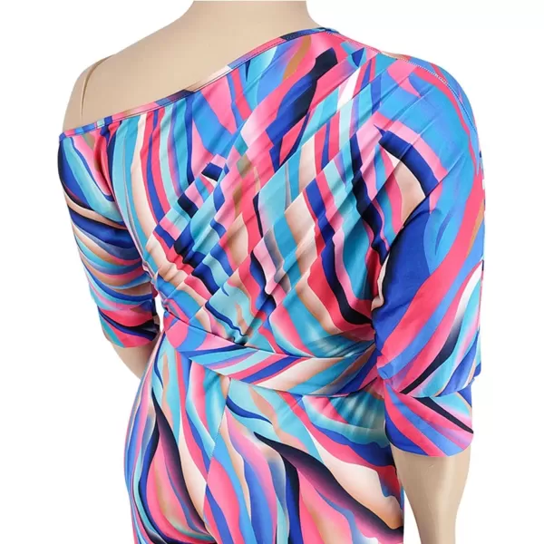 IyMoo Womens Plus Size Wide Leg Slanted One Shoulder Belted Straight Jumpsuits PlaysuitsRose Red Stripe