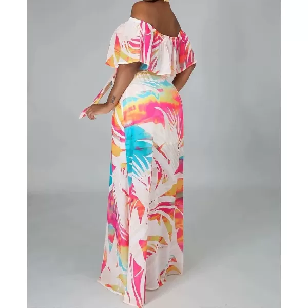 IyMoo Womens Sexy Chiffon Sundress Off Shoulder Ombre Tie Dye Pleated Skirts Long Boho Beach Maxi Dress448 Multicolored