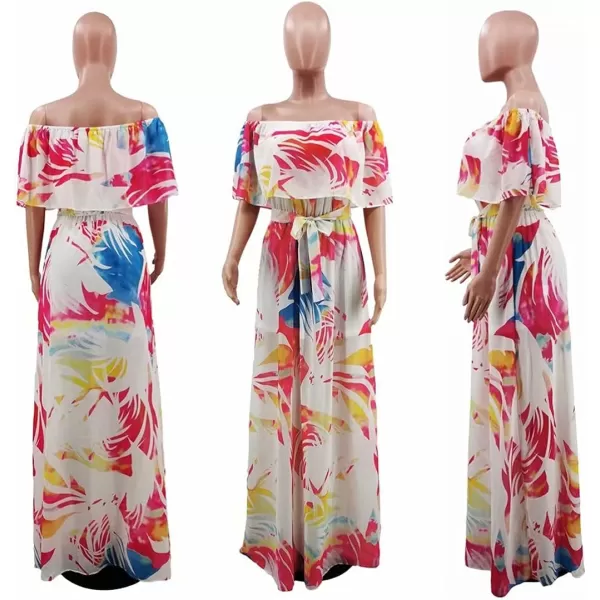 IyMoo Womens Sexy Chiffon Sundress Off Shoulder Ombre Tie Dye Pleated Skirts Long Boho Beach Maxi Dress448 Multicolored