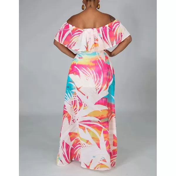 IyMoo Womens Sexy Chiffon Sundress Off Shoulder Ombre Tie Dye Pleated Skirts Long Boho Beach Maxi Dress448 Multicolored