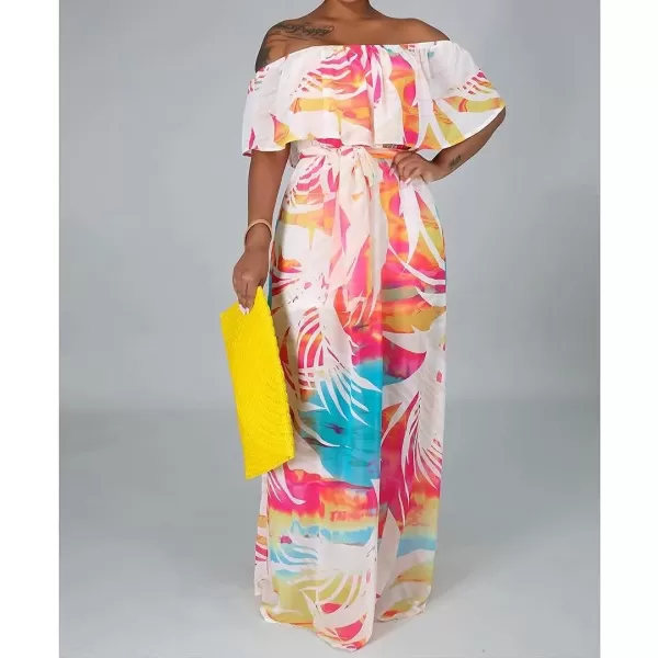 IyMoo Womens Sexy Chiffon Sundress Off Shoulder Ombre Tie Dye Pleated Skirts Long Boho Beach Maxi Dress448 Multicolored