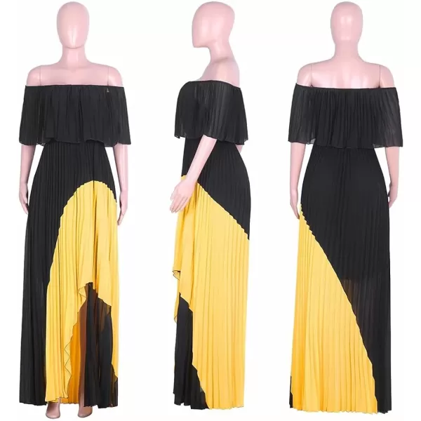 IyMoo Womens Sexy Chiffon Sundress Off Shoulder Ombre Tie Dye Pleated Skirts Long Boho Beach Maxi DressOrange