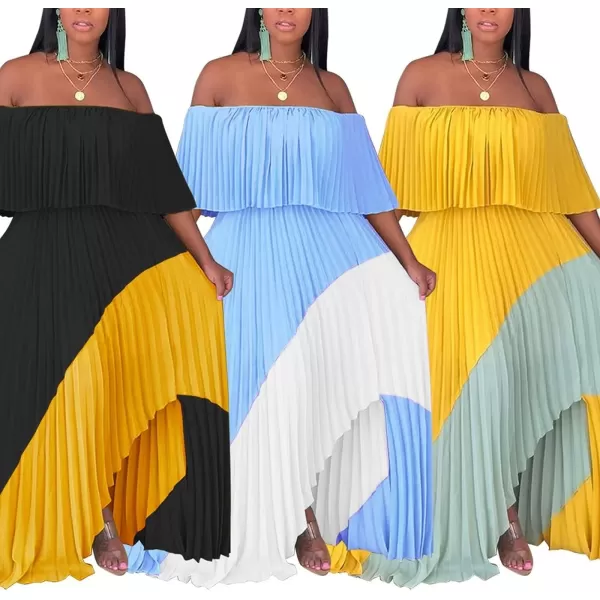 IyMoo Womens Sexy Chiffon Sundress Off Shoulder Ombre Tie Dye Pleated Skirts Long Boho Beach Maxi DressRose Red