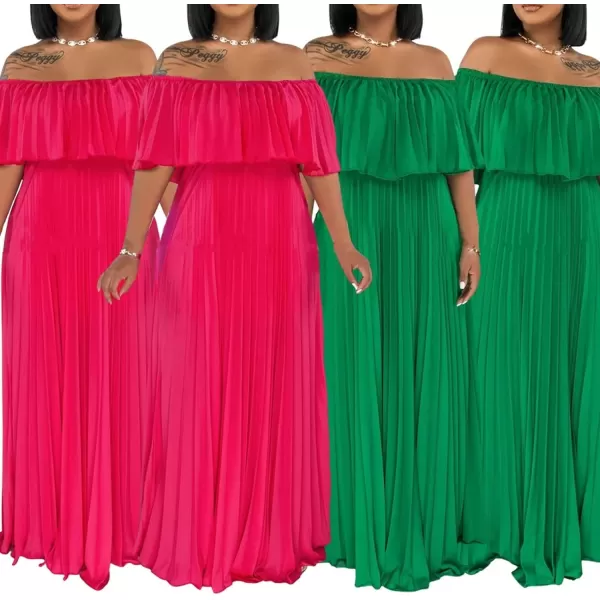 IyMoo Womens Sexy Chiffon Sundress Off Shoulder Ombre Tie Dye Pleated Skirts Long Boho Beach Maxi DressSolid Green