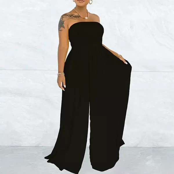 IyMoo Womens Sexy Off Shoulder Strapless Loose Wide Leg Jumpsuit Long Romper with Pockets083 Black