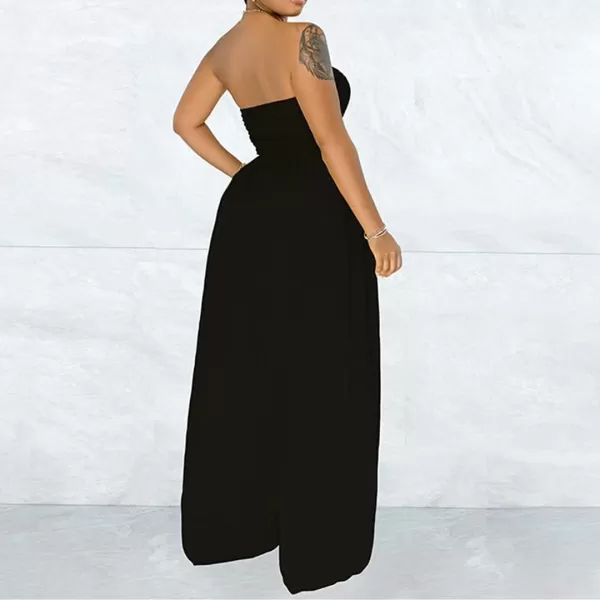 IyMoo Womens Sexy Off Shoulder Strapless Loose Wide Leg Jumpsuit Long Romper with Pockets083 Black