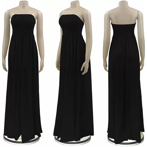 IyMoo Womens Sexy Off Shoulder Strapless Loose Wide Leg Jumpsuit Long Romper with Pockets083 Black