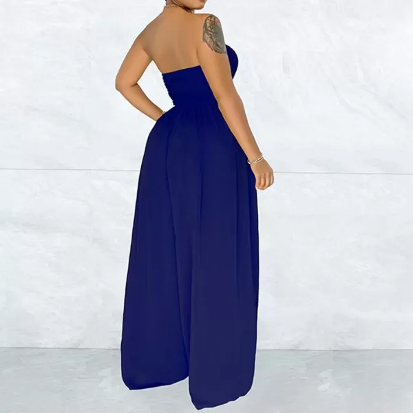 IyMoo Womens Sexy Off Shoulder Strapless Loose Wide Leg Jumpsuit Long Romper with Pockets083 Dark Blue
