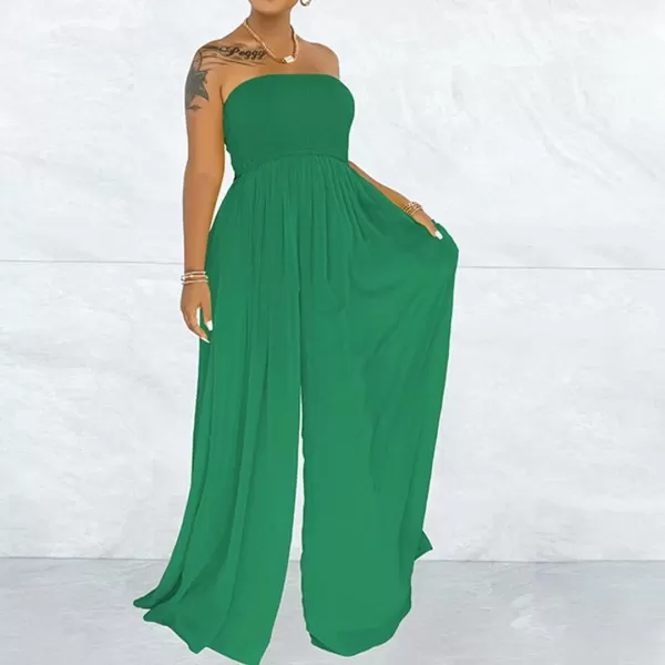 IyMoo Womens Sexy Off Shoulder Strapless Loose Wide Leg Jumpsuit Long Romper with Pockets083 Green