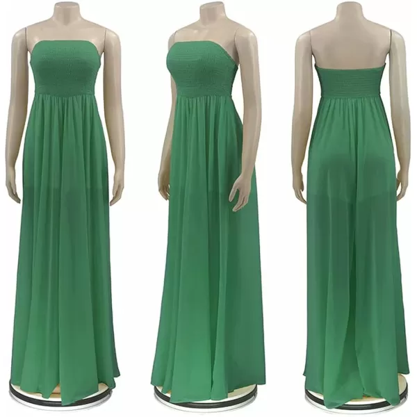IyMoo Womens Sexy Off Shoulder Strapless Loose Wide Leg Jumpsuit Long Romper with Pockets083 Green