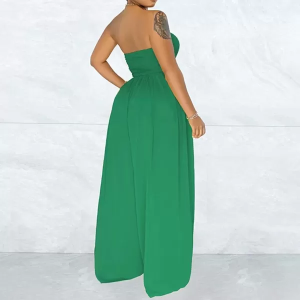 IyMoo Womens Sexy Off Shoulder Strapless Loose Wide Leg Jumpsuit Long Romper with Pockets083 Green