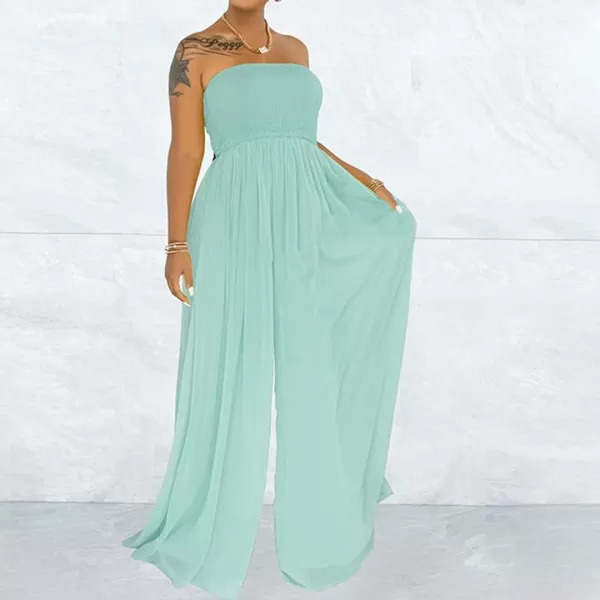 IyMoo Womens Sexy Off Shoulder Strapless Loose Wide Leg Jumpsuit Long Romper with Pockets083 Light Blue