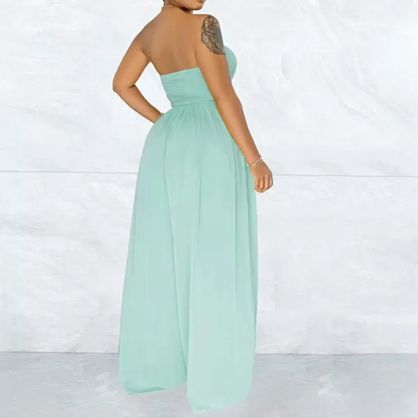 IyMoo Womens Sexy Off Shoulder Strapless Loose Wide Leg Jumpsuit Long Romper with Pockets083 Light Blue