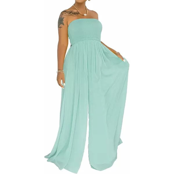 IyMoo Womens Sexy Off Shoulder Strapless Loose Wide Leg Jumpsuit Long Romper with Pockets083 Light Blue