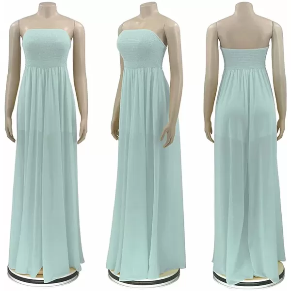 IyMoo Womens Sexy Off Shoulder Strapless Loose Wide Leg Jumpsuit Long Romper with Pockets083 Light Blue