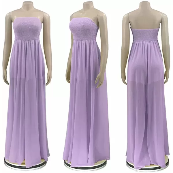 IyMoo Womens Sexy Off Shoulder Strapless Loose Wide Leg Jumpsuit Long Romper with Pockets083 Light Purple