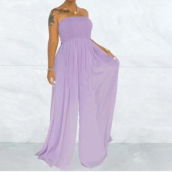 IyMoo Womens Sexy Off Shoulder Strapless Loose Wide Leg Jumpsuit Long Romper with Pockets083 Light Purple
