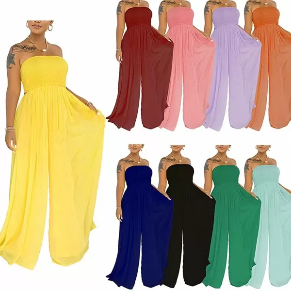 IyMoo Womens Sexy Off Shoulder Strapless Loose Wide Leg Jumpsuit Long Romper with Pockets083 Light Purple