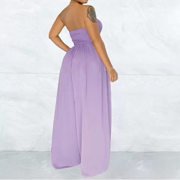 IyMoo Womens Sexy Off Shoulder Strapless Loose Wide Leg Jumpsuit Long Romper with Pockets083 Light Purple