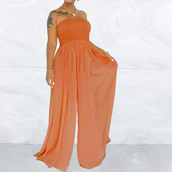 IyMoo Womens Sexy Off Shoulder Strapless Loose Wide Leg Jumpsuit Long Romper with Pockets083 Orange
