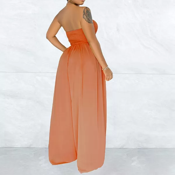IyMoo Womens Sexy Off Shoulder Strapless Loose Wide Leg Jumpsuit Long Romper with Pockets083 Orange