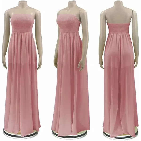 IyMoo Womens Sexy Off Shoulder Strapless Loose Wide Leg Jumpsuit Long Romper with Pockets083 Pink
