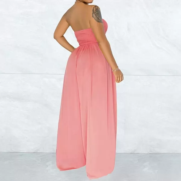 IyMoo Womens Sexy Off Shoulder Strapless Loose Wide Leg Jumpsuit Long Romper with Pockets083 Pink