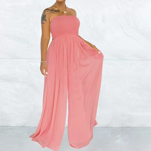 IyMoo Womens Sexy Off Shoulder Strapless Loose Wide Leg Jumpsuit Long Romper with Pockets083 Pink