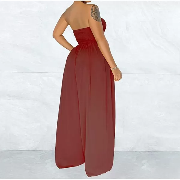 IyMoo Womens Sexy Off Shoulder Strapless Loose Wide Leg Jumpsuit Long Romper with Pockets083 Red