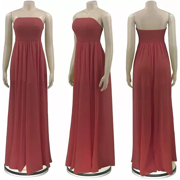 IyMoo Womens Sexy Off Shoulder Strapless Loose Wide Leg Jumpsuit Long Romper with Pockets083 Red
