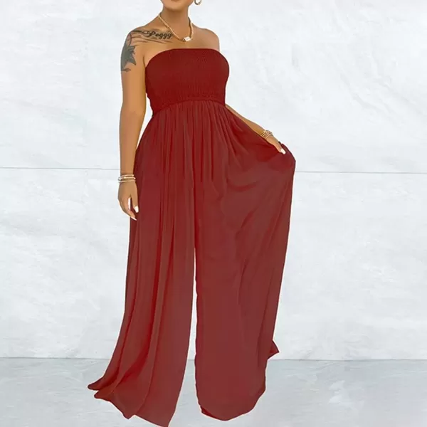 IyMoo Womens Sexy Off Shoulder Strapless Loose Wide Leg Jumpsuit Long Romper with Pockets083 Red
