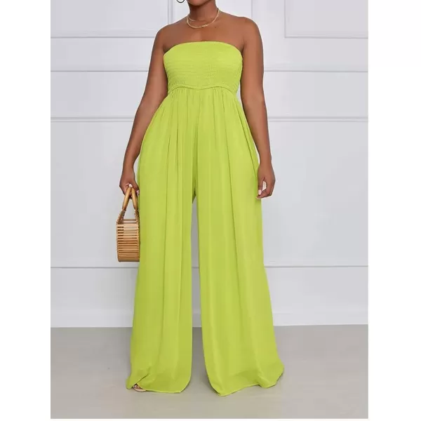 IyMoo Womens Sexy Off Shoulder Strapless Loose Wide Leg Jumpsuit Long Romper with PocketsGreen