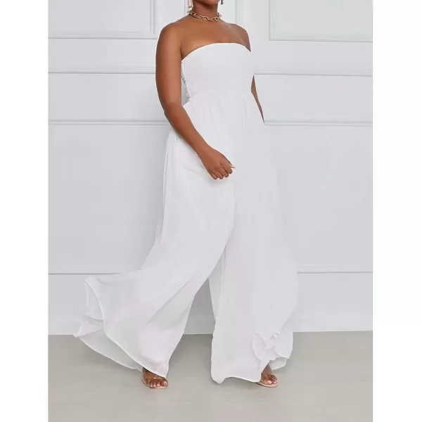IyMoo Womens Sexy Off Shoulder Strapless Loose Wide Leg Jumpsuit Long Romper with PocketsWhite