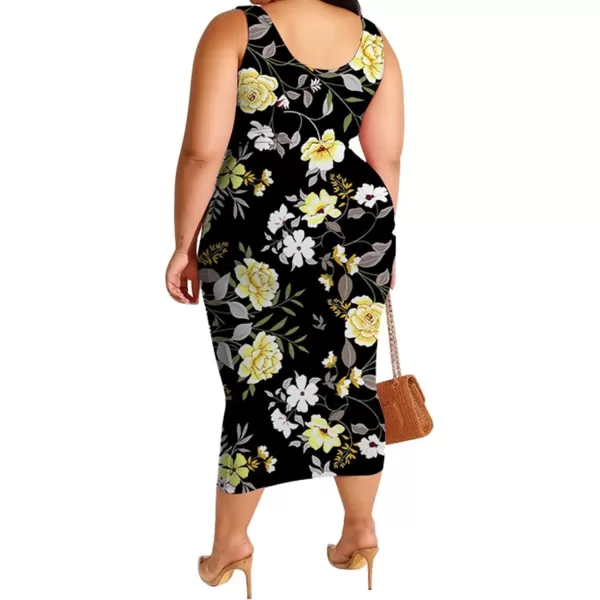 IyMoo Womens Sexy Plus Size 2 Piece Midi Dress Outfits  Sleeveless Tie Dye Print Tank Crop Top Bodycon Skirts Set817 Black