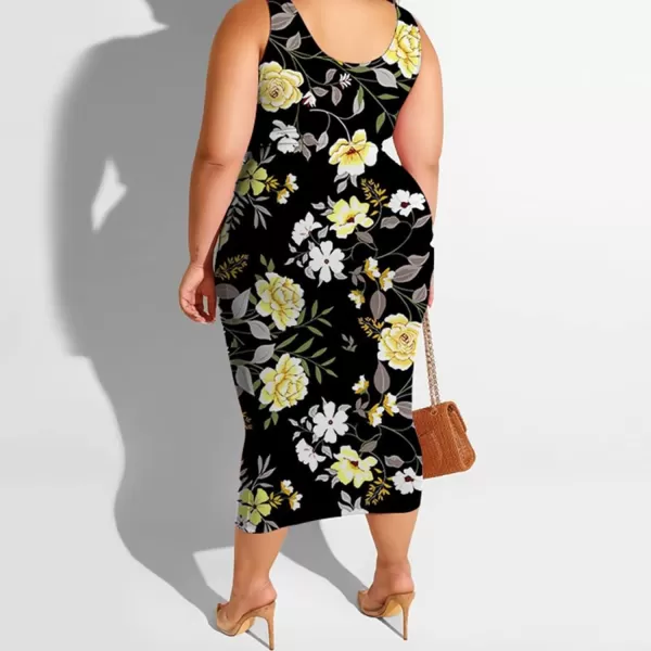 IyMoo Womens Sexy Plus Size 2 Piece Midi Dress Outfits  Sleeveless Tie Dye Print Tank Crop Top Bodycon Skirts Set817 Black