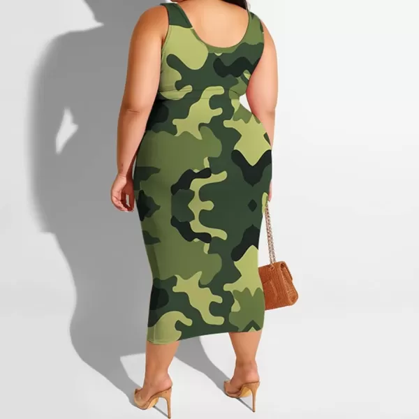 IyMoo Womens Sexy Plus Size 2 Piece Midi Dress Outfits  Sleeveless Tie Dye Print Tank Crop Top Bodycon Skirts Set817 Camouflage