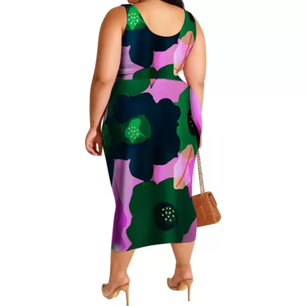 IyMoo Womens Sexy Plus Size 2 Piece Midi Dress Outfits  Sleeveless Tie Dye Print Tank Crop Top Bodycon Skirts Set817 Dark Green