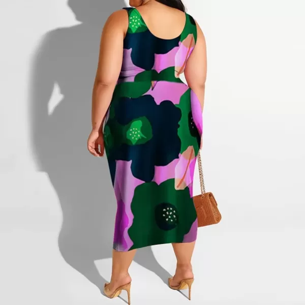 IyMoo Womens Sexy Plus Size 2 Piece Midi Dress Outfits  Sleeveless Tie Dye Print Tank Crop Top Bodycon Skirts Set817 Dark Green