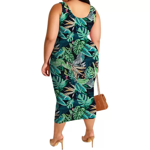 IyMoo Womens Sexy Plus Size 2 Piece Midi Dress Outfits  Sleeveless Tie Dye Print Tank Crop Top Bodycon Skirts Set817 Green
