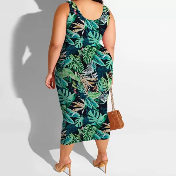 IyMoo Womens Sexy Plus Size 2 Piece Midi Dress Outfits  Sleeveless Tie Dye Print Tank Crop Top Bodycon Skirts Set817 Green