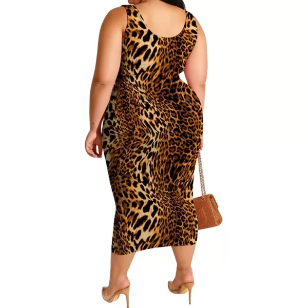 IyMoo Womens Sexy Plus Size 2 Piece Midi Dress Outfits  Sleeveless Tie Dye Print Tank Crop Top Bodycon Skirts Set817 Leopard