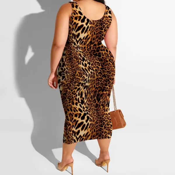IyMoo Womens Sexy Plus Size 2 Piece Midi Dress Outfits  Sleeveless Tie Dye Print Tank Crop Top Bodycon Skirts Set817 Leopard