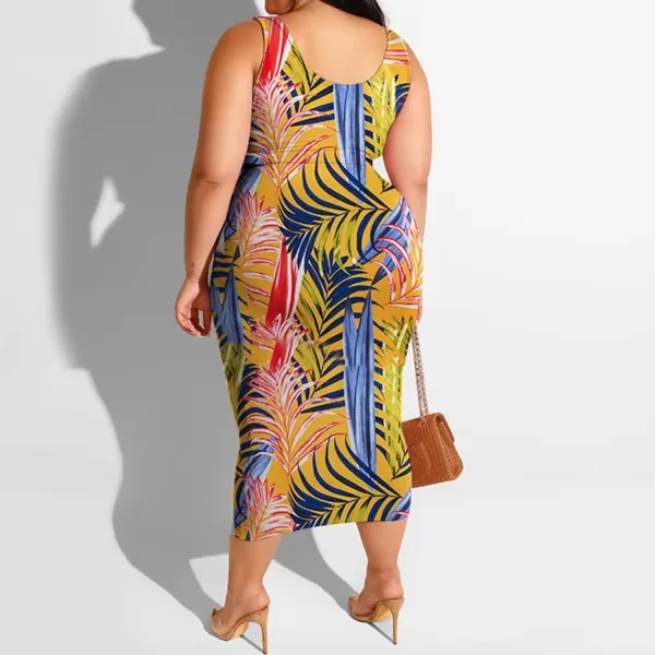 IyMoo Womens Sexy Plus Size 2 Piece Midi Dress Outfits  Sleeveless Tie Dye Print Tank Crop Top Bodycon Skirts Set817 Yellow