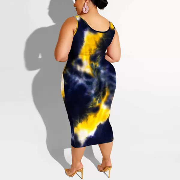 IyMoo Womens Sexy Plus Size 2 Piece Midi Dress Outfits  Sleeveless Tie Dye Print Tank Crop Top Bodycon Skirts SetBlack Yellow1