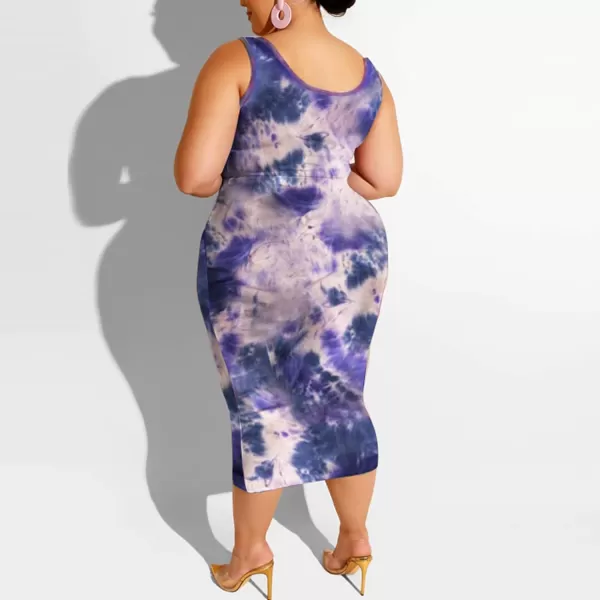 IyMoo Womens Sexy Plus Size 2 Piece Midi Dress Outfits  Sleeveless Tie Dye Print Tank Crop Top Bodycon Skirts SetBlue Gray1